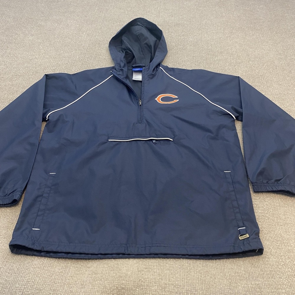 VTG‎ Chicago Bears Jacket Mens Small Blue NFL Football Reebok Pullover Half Zip